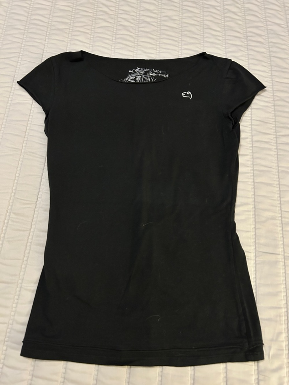 E9 - Black Cap sleeve Cotton Tee with Graphic Design Size S